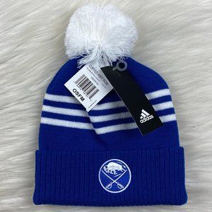 Buffalo Sabres NHL Adidas Three Stripe Royal Blue Pom Cuffed Knit Winter Beanie